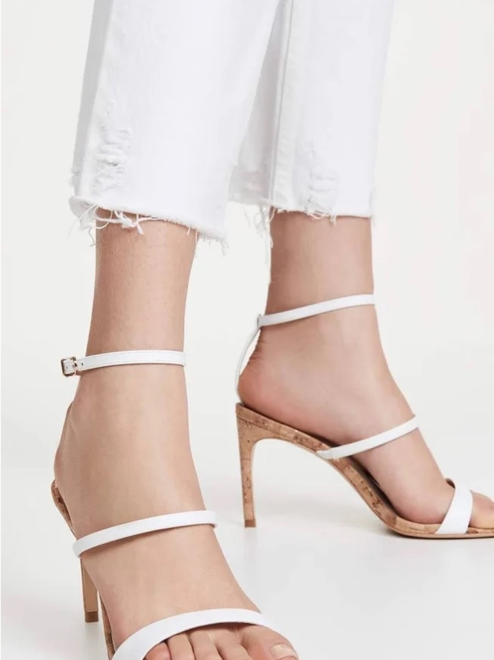 Sophia Webster White Strappy Cork-Heel Sandals